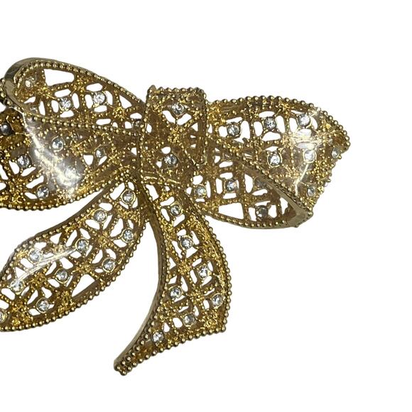 Kenneth Jay Lane Bow Brooch Pin Gold Tone Vintage KJL Rhinestone Women Retro - Picture 9 of 15